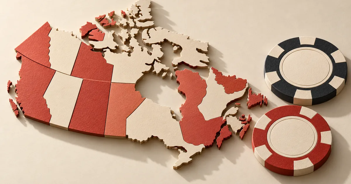 Paper-craft map of Canada with two different casino chips
