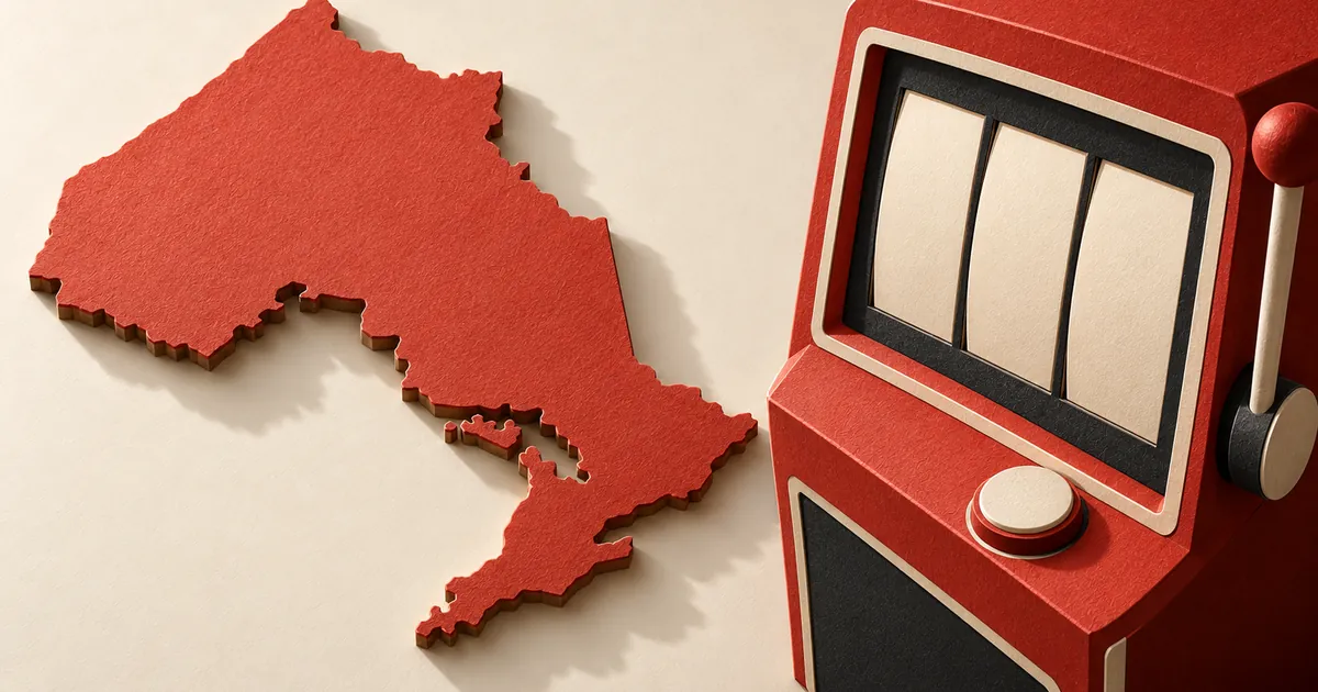 A paper silhouette of Ontario next to a slot machine