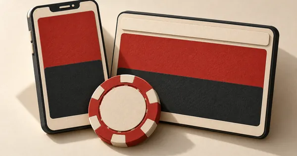A smartphone and a wide browser window with matching colour panels, a chip between them
